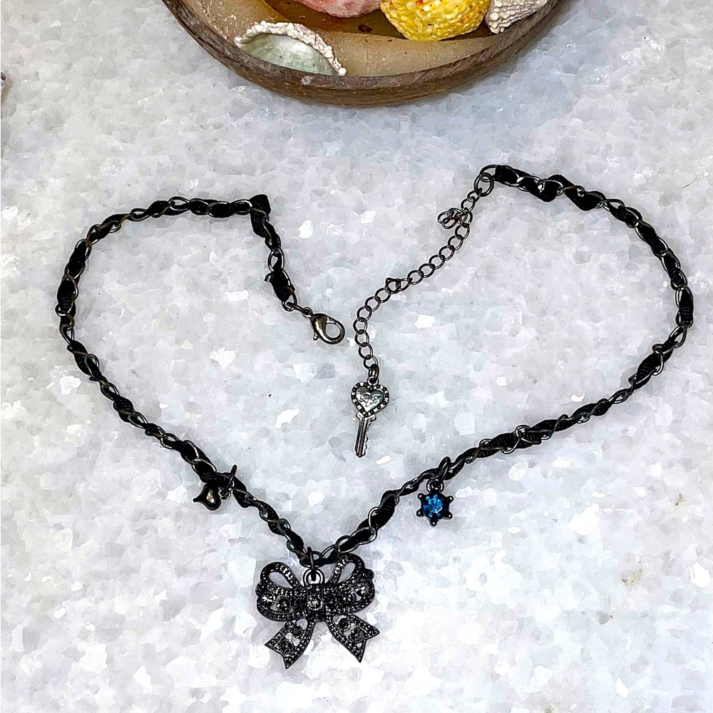 Betsey Johnson Bow Charm Necklace with Key & Gem Accents - Picture 3 of 4